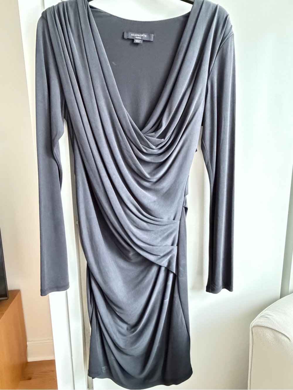 All Saints Sofia Jersey dress in Charcoal grey